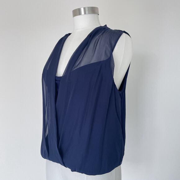 Diane Von Furstenburg NWT Navy Top / Sz L / Faux Wrap / Sleeveless / Designer - Picture 2 of 8